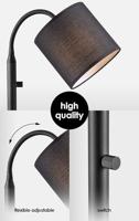 Moderne Vloerlamp - 20/20/120cm - Zwart metalen Staande Leeslamp met Zwarte Stoffen Lampenkap - Inclusief LED E27 Lichtbron 9W 470Lm - Met schakelaar - voor woonkamer en Slaapkamer - thumbnail