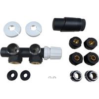 Saqu radiatorkraan middenaansluiting haaks rechts mat zwart - thumbnail