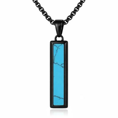 Mendes Zwarte Heren Ketting met Turquoise Inlay Hanger