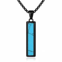 Mendes Zwarte Heren Ketting met Turquoise Inlay Hanger - thumbnail