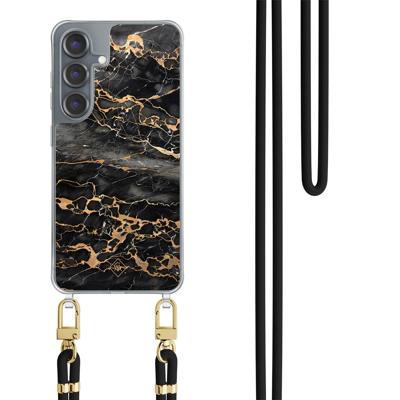 Samsung Galaxy S25 hoesje met zwart koord - Marmer grijs brons Samsung Galaxy S25 hoesje met zwart koord - Marmer grijs brons