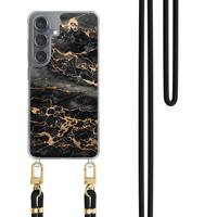 Samsung Galaxy S25 hoesje met zwart koord - Marmer grijs brons - thumbnail