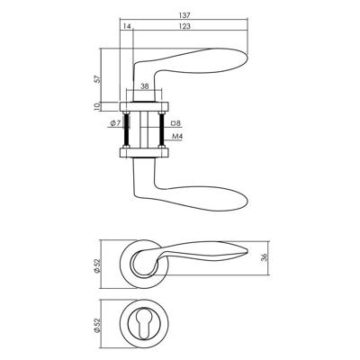 Deurkruk George op rozet ø52x10mm + nokken met profielcilindergat plaatjes messingkleur PVD
