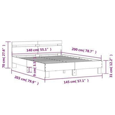 Bedframe met hoofdeinde bewerkt hout sonoma eiken 140x200 cm
