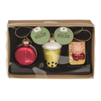 Glazen kerstballen set - Bubble Tea, Macaron, Wafel - 3 stuks - thumbnail