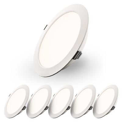 Set van 6 Georgia LED platte Inbouwspots wit - inbouwdiepte 25mm - 12W 1160lm - Rond - 4000K Neutraal Wit - Ø170 mm - IP20 voor binnen