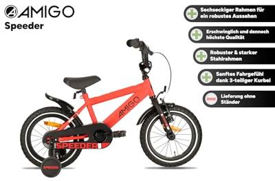 AMIGO Speeder 12 Inch Jongens Terugtraprem Rood/Zwart - thumbnail