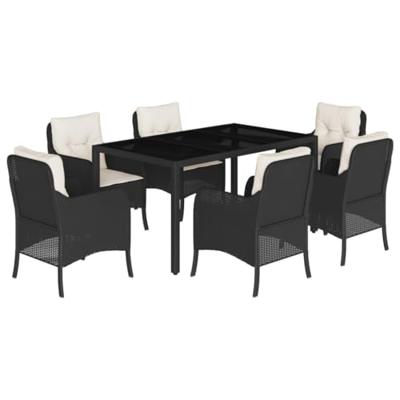 7-delige Tuinset met kussens poly rattan zwart