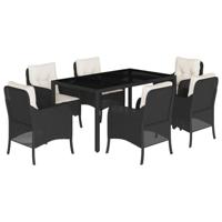7-delige Tuinset met kussens poly rattan zwart - thumbnail