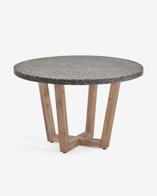 Kave Home Ronde Tuintafel 'Shanelle' houten onderstel, Ø120cm, kleur Grijs Kave Home Ronde Tuintafel 'Shanelle' houten onderstel, Ø120cm, kleur Grijs
