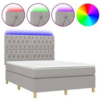 Boxspring met matras en LED stof lichtgrijs 140x200 cm - thumbnail
