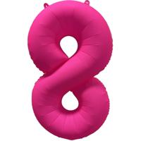 Folieballon Cijfer 8 Neon Roze (86cm) - thumbnail