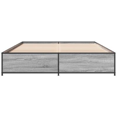 Bedframe bewerkt hout metaal grijs sonoma eiken 135x190 cm - thumbnail