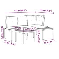 3-delige Loungeset met kussens gepoedercoat staal zwart - thumbnail