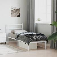 Bedframe met hoofdbord metaal wit 100x200 cm - thumbnail