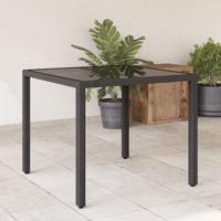 Tuintafel met glazen blad 90x90x75 cm poly rattan - thumbnail
