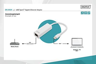 Digitus Netwerk, USB 3.2 Gen 1 (USB 3.0) Adapter [1x USB 3.2 Gen 1 stekker C (USB 3.0) - 1x RJ45-bus] DN-3024 20.00 cm Afgeschermd