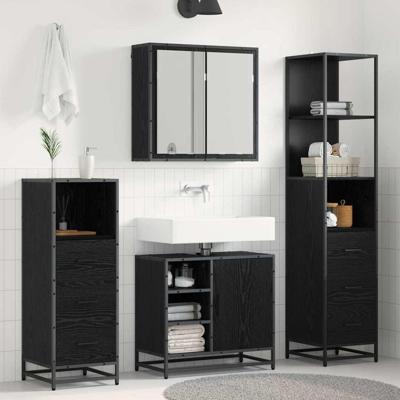 Badkamermeubelset met lade 4 pcs Zwart eiken 65 x 33 x 60 cm