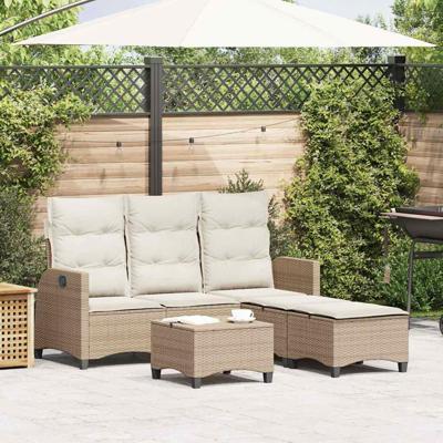 3-delige Tuinbankstel met kussens L-vormig beige poly rattan