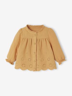 Geborduurde babyblouse okergeel