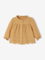 Geborduurde babyblouse okergeel - thumbnail