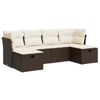 6-delige Loungeset met kussens poly rattan bruin - thumbnail