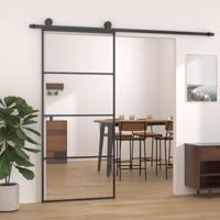 VidaXL Schuifdeur 90x205 cm aluminium en esg-glas zwart - thumbnail