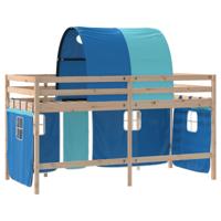 Kinderhoogslaper met tunnel 90x190 cm massief grenenhout blauw - thumbnail