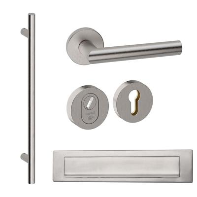 Hardbrass Voordeurset rond met greep 1160mm SKG3 met kerntrekbeveiliging - RVS