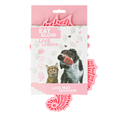 Eat Slow Live Longer Likmat zeepaardje - 22 x 16,5 cm - snuffelmat - anti-snuffelmat - slow feeder - honden en katten - 100% siliconen - met zuignappen - vaatwasmachinebestendig - roze