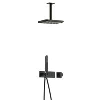 Hotbath Gal - Inbouw Regendoucheset - Geborsteld Gunmetal PVD - Thermostatisch - Plafondbuis 15 cm - Hoofddouche 220 mm - Staafhanddouche - thumbnail