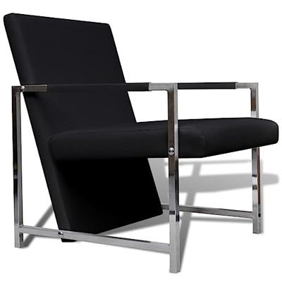 VidaXL Fauteuil met chromen poten kunstleer zwart VidaXL Fauteuil met chromen poten kunstleer zwart