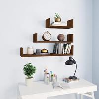 Wandschappen 3 st bewerkt hout bruin eikenkleur - thumbnail
