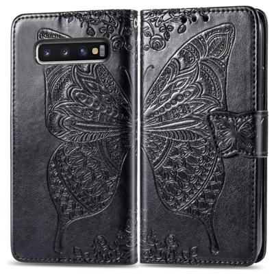 Butterfly Love bloemen reliëf horizontale Flip lederen case voor Galaxy S10 met houder & kaartsleuven & portemonnee & Lanyard (zwart)