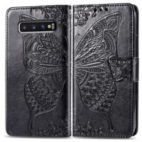 Butterfly Love bloemen reliëf horizontale Flip lederen case voor Galaxy S10 met houder & kaartsleuven & portemonnee & Lanyard (zwart) - thumbnail