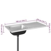 Gootsteen met afvoerset 1000x500x155 mm roestvrij staal zilver - thumbnail