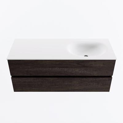 MONDIAZ VICA 120cm badmeubel onderkast Dark Brown 2 lades. Wastafel MOON rechts zonder kraangat, kleur Talc.