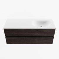 MONDIAZ VICA 120cm badmeubel onderkast Dark Brown 2 lades. Wastafel MOON rechts zonder kraangat, kleur Talc. - thumbnail
