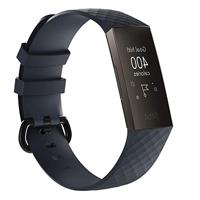 By Qubix - Compatible met Fitbit Charge 3 - Fitbit Charge 4 siliconen diamant pattern bandje - Maat: Small - Navy blauw - Compatible fitbit bandje - thumbnail