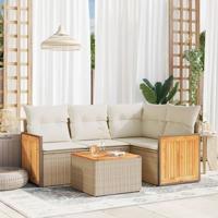 4-delige Loungeset met kussens poly rattan beige - thumbnail