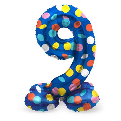 Folat BV Staande folieballon colorful dots cijfer 9 - 72cm Folat BV Staande folieballon colorful dots cijfer 9 - 72cm