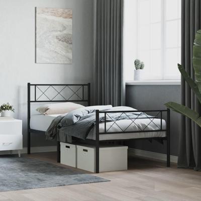 Bedframe met hoofd- en voeteneinde metaal zwart 107x203 cm