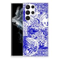 Silicone Back Case Samsung Galaxy S22 Ultra Angel Skull Blauw - thumbnail