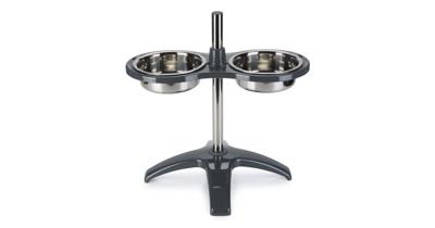 Standaard met 2 rvs hondenvoerbakken Orino grijs Standaard met 2 rvs hondenvoerbakken Orino grijs