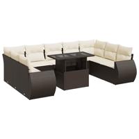 10-delige Loungeset met kussens poly rattan bruin - thumbnail