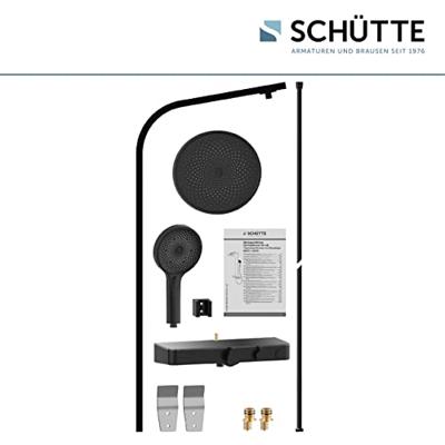 SAMOA RAIN douchesysteem met thermostatisch planchet, zwart mat wellness hoofddouche met antikalk nozzles, Ø ca. 26 cm handdouche, 3 functies met antikalk nozzles, Ø 13 cm handdouche met push-b