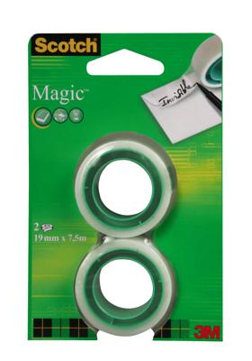 Scotch plakband Magic Tape, ft 19 mm x 7,5 m, blister met 2 rolletjes Scotch plakband Magic Tape, ft 19 mm x 7,5 m, blister met 2 rolletjes