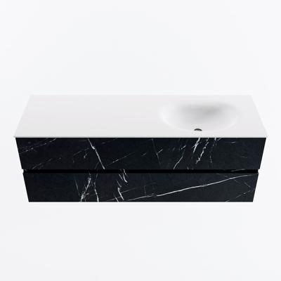 MONDIAZ VICA 140cm badmeubel onderkast Marquina 2 lades. Wastafel MOON rechts 1 kraangat, kleur Talc.