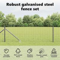 VidaXL Hek met paal grijs 0,8 x 10 m staal en pvc - thumbnail