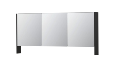INK® SPK3 spiegelkast met 3 dubbel gespiegelde deuren, open planchet, stopcontact en schakelaar 160 x 14 x 74 cm, mat zwart